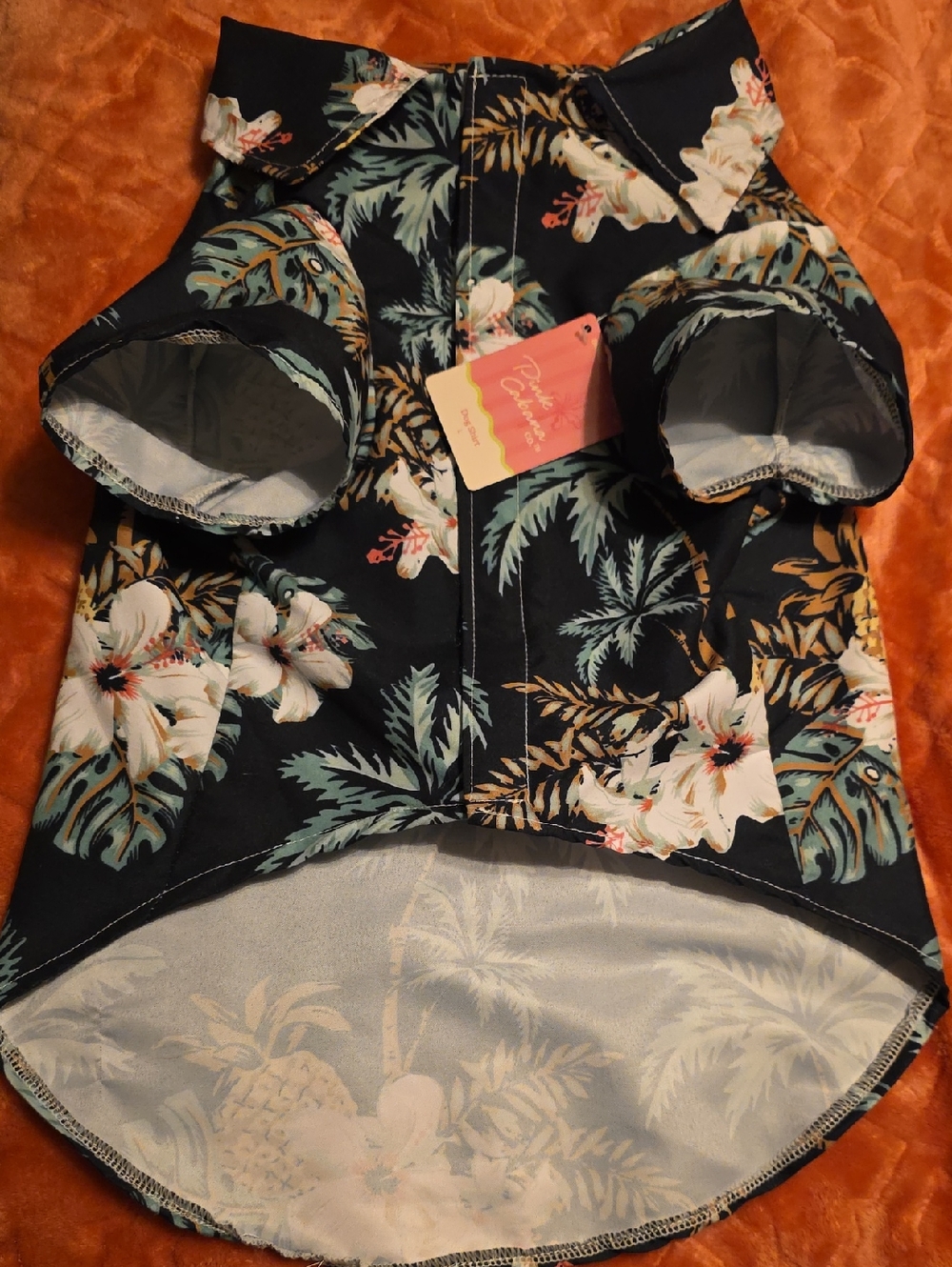 Pink Cabana Co. Tropical Floral Velcro Closure Dog Hawaiian Shirt Large Nwt